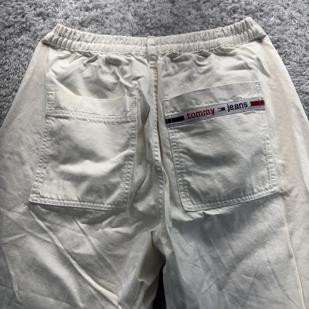 Tommy Jeans Jogger Pants Womens Large White Elastic Waist Logo Pocket Hip Hop